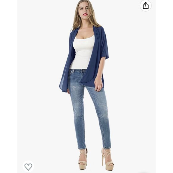 🌸3/$15🌸Sheer Navy Blue Large Open Front Cardigan - Picture 2 of 3